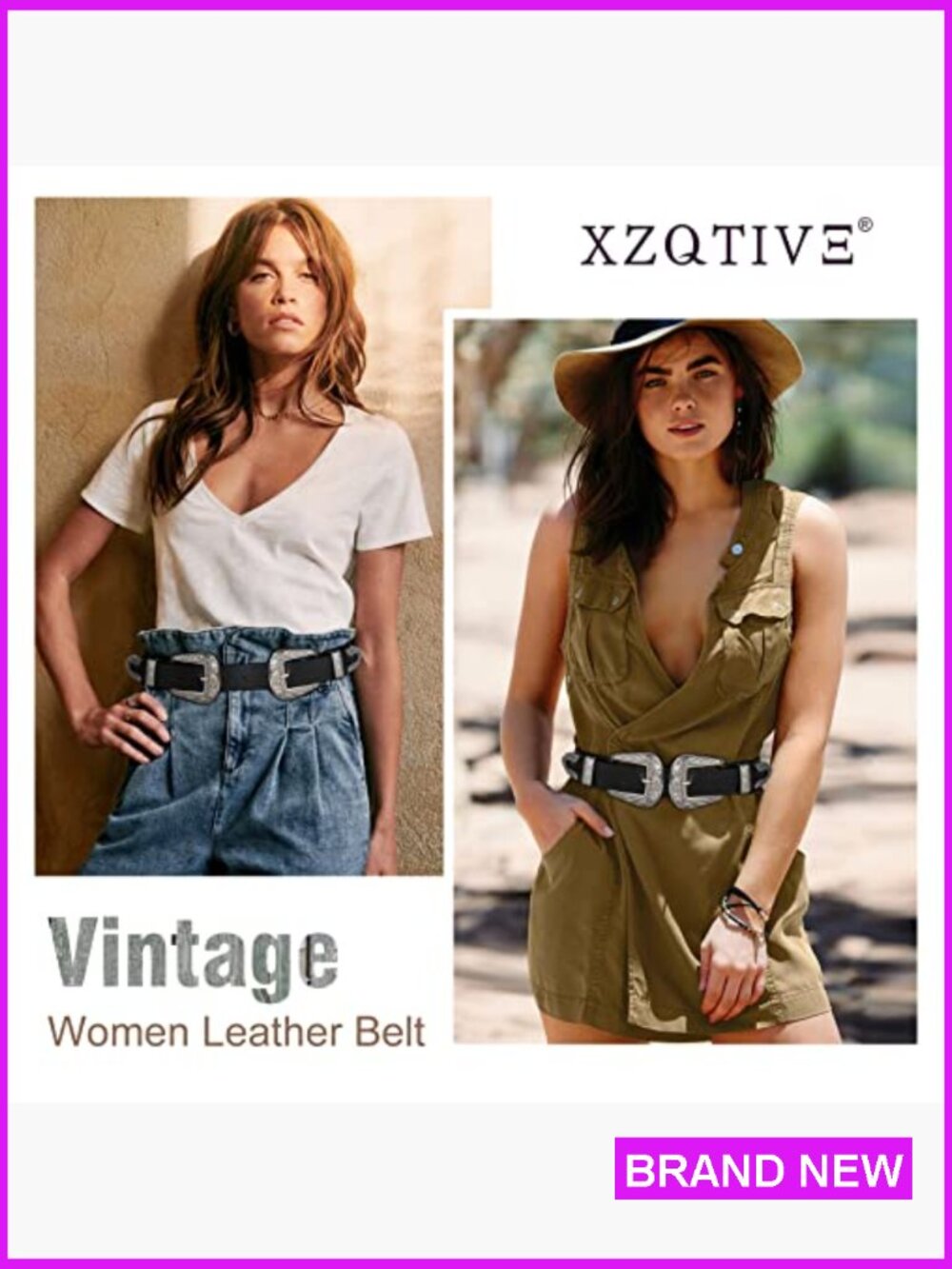 Vintage Western Leather Belt Retro Cowgirl Adjustable Double Buckle Classic - Picture 5 of 7